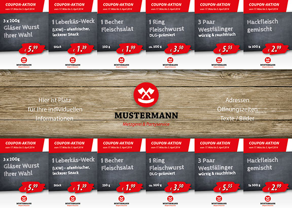 Coupons Druck Gestaltung für Metzgereien und Fleischereien